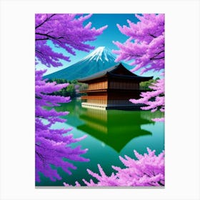 Pink Cherry Blossoms On The Lake Cherry Blossoms Mount Fuji Japan Canvas Print