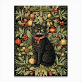 William Morris Style Christmas Cat 1 Canvas Print