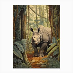 Rhino In The Jungle Realistic Illustration 6 Canvas Print