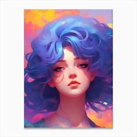 Anime Girl With Blue Hair-Reimagined Canvas Print