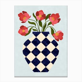 Roses and Checkered Vase Canvas Print