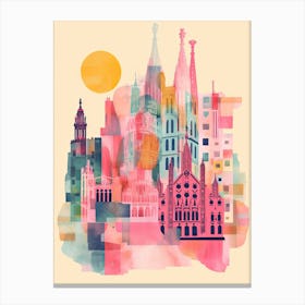 Barcelona In Risograph Style 3 Canvas Print