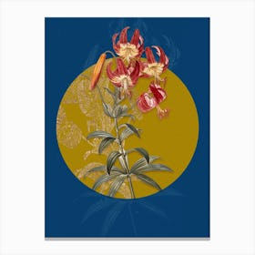 Vintage Botanical Turban Lily on Circle Yellow on Blue Canvas Print