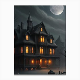 Haunted Mansion on Full moon Canvas Print