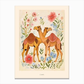 Folksy Floral Animal Drawing Camel 3 Poster Canvas Print