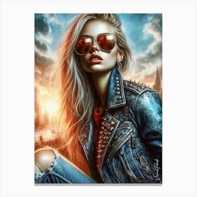 A Beauty In A Leather Jacket Canvas Print