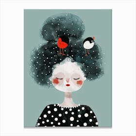 Little Girl With Birds On Her Head Canvas Print