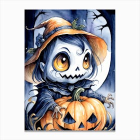 Cute Jack O Lantern Halloween Painting (12) Canvas Print
