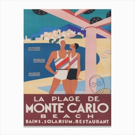 Monte Carlo Beach Vintage Travel Poster Canvas Print