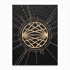 Geometric Glyph Symbol in Gold with Radial Array Lines on Dark Gray n.0197 Canvas Print