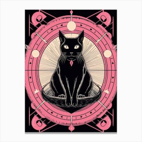 The Wheel Of Fortune Tarot Card, Black Cat In Pink 0 Canvas Print