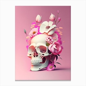 Skull With Surrealistic 1 Elements Pink Vintage Floral Canvas Print