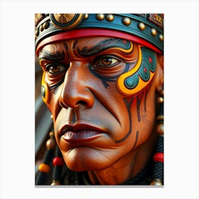 Aztec Warrior Close-Up Portrait Canvas Print