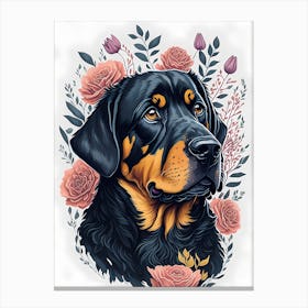 Floral Rottweiler Dog Painting (3) Canvas Print
