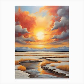 Sunset Over A River 1 Canvas Print