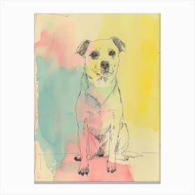 Pastel Dog Blue Yellow Pink Watercolour Line Illustration Canvas Print