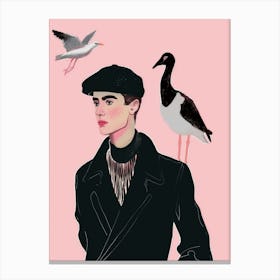 Portrait Of A Man With Birds Canvas Print