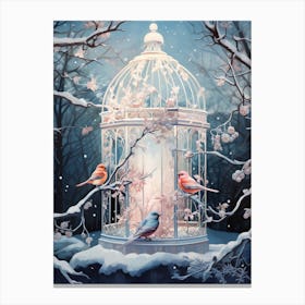 Birdcage In The Winter Forest 2 Canvas Print