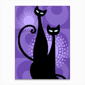 Black Cats On Purple Background Canvas Print