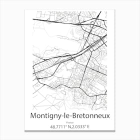 Montigny Le Bretonneux,France Minimalist Map Canvas Print