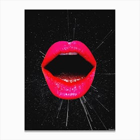 Galaxy Night Pink Lips Collage Black Canvas Print
