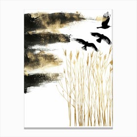 Crows In The Grass Canvas Print