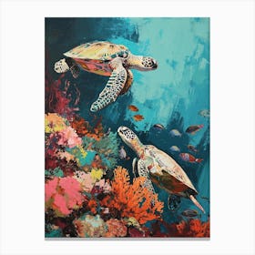 Colourful Impressionism Inspired Sea Turtles 4 Canvas Print