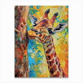 Giraffe Against The Tree 3 Canvas Print