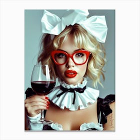 Latex Fashion Model With A Glass Of Wine 2 Canvas Print