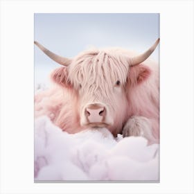 Pink Highland Cow Lying In The Snow 3 Canvas Print