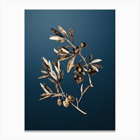 Gold Botanical Olive on Dusk Blue n.1250 Canvas Print
