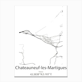 Chateauneuf Les Martigues,France Minimalist Map Leinwandbild