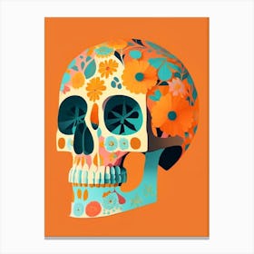 Skull With Floral Patterns Orange Paul Klee Canvas Print
