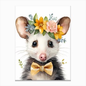 Baby Opossum Flower Crown Bowties Woodland Animal Nursery Decor (21) Result Canvas Print
