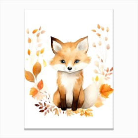 A Fox  Watercolour In Autumn Colours 3 Canvas Print