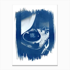 Retro Vinyl Record Player Cyanotype Canvas Print
