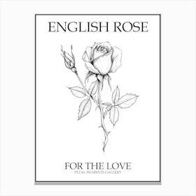 English Rose Black And White Line Drawing 24 Poster Canvas Print