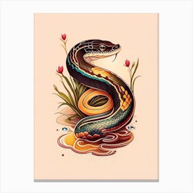 Brown Water Snake Tattoo Style Canvas Print