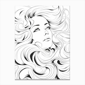 Wavy Hair Fine Line Drawing Colouring Book Style 2 Canvas Print
