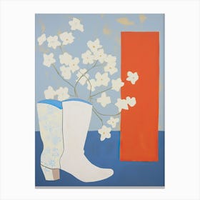 A Painting Of Cowboy Boots With Daffodil Flowers, Pop Art Style 8 Canvas Print