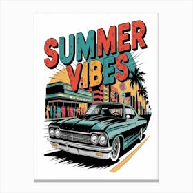 A Vibrant Custom Illustration Of A Vintage Oldsmobile Summer Vibes Canvas Print