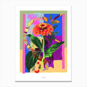 Zinnia 1 Neon Flower Collage Poster Canvas Print