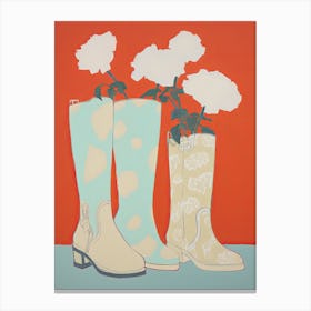 A Painting Of Cowboy Boots With Daisies Flowers, Pop Art Style 5 Canvas Print