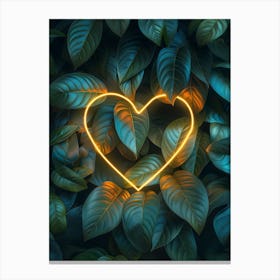 Heart Shape In Green Leaves Canvas Print