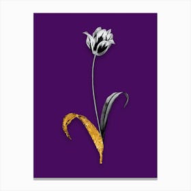 Vintage Didiers Tulip Black and White Gold Leaf Floral Art on Deep Violet n.0830 Canvas Print