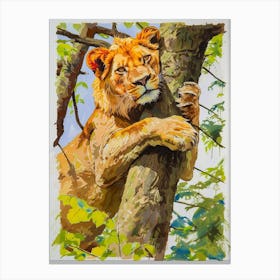 Asiatic Lion Climbing A Tree Fauvist Painting 1 Canvas Print