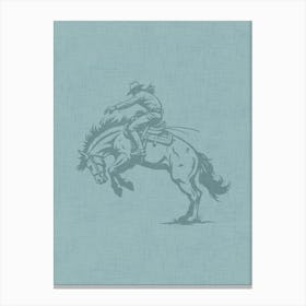 Cowboy On A Bucking Horse Light Blue Canvas Print