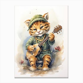 Tiger Illustration Playing An Instrument Watercolour 1 Canvas Print