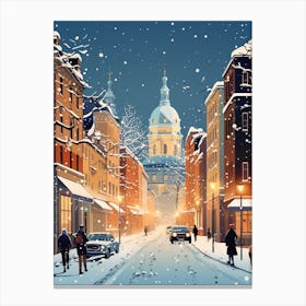 Winter Travel Night Illustration Budapest Hungary 4 Canvas Print