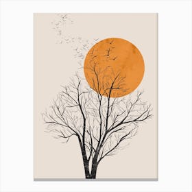 Abstract Tree, Birds and Orange Sun Canvas Print